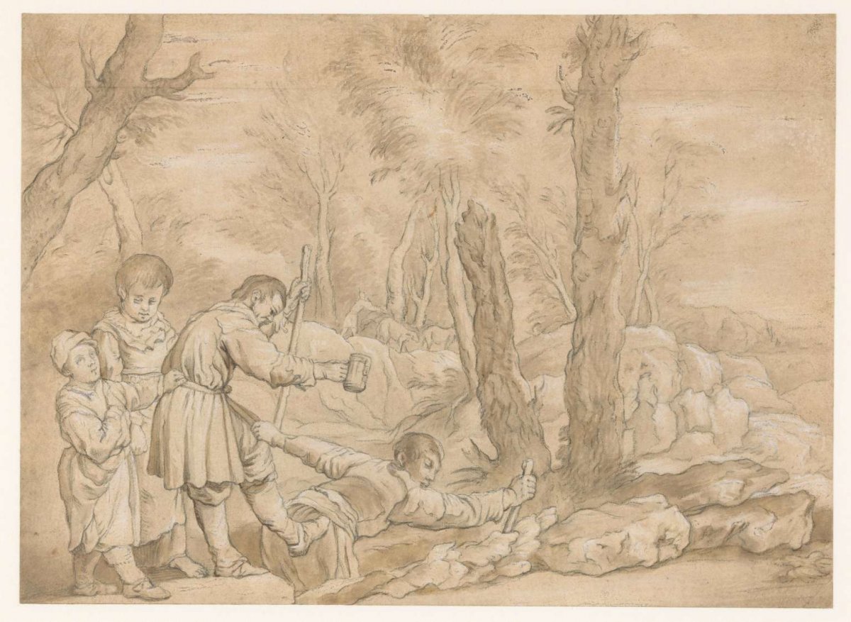 Group of blind people in a landscape, anonymous, 1600 - 1699