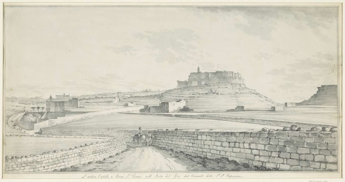 View of the Castello e Borgo San Giorgio on the island of Gozo, anonymous, 1800 - 1850