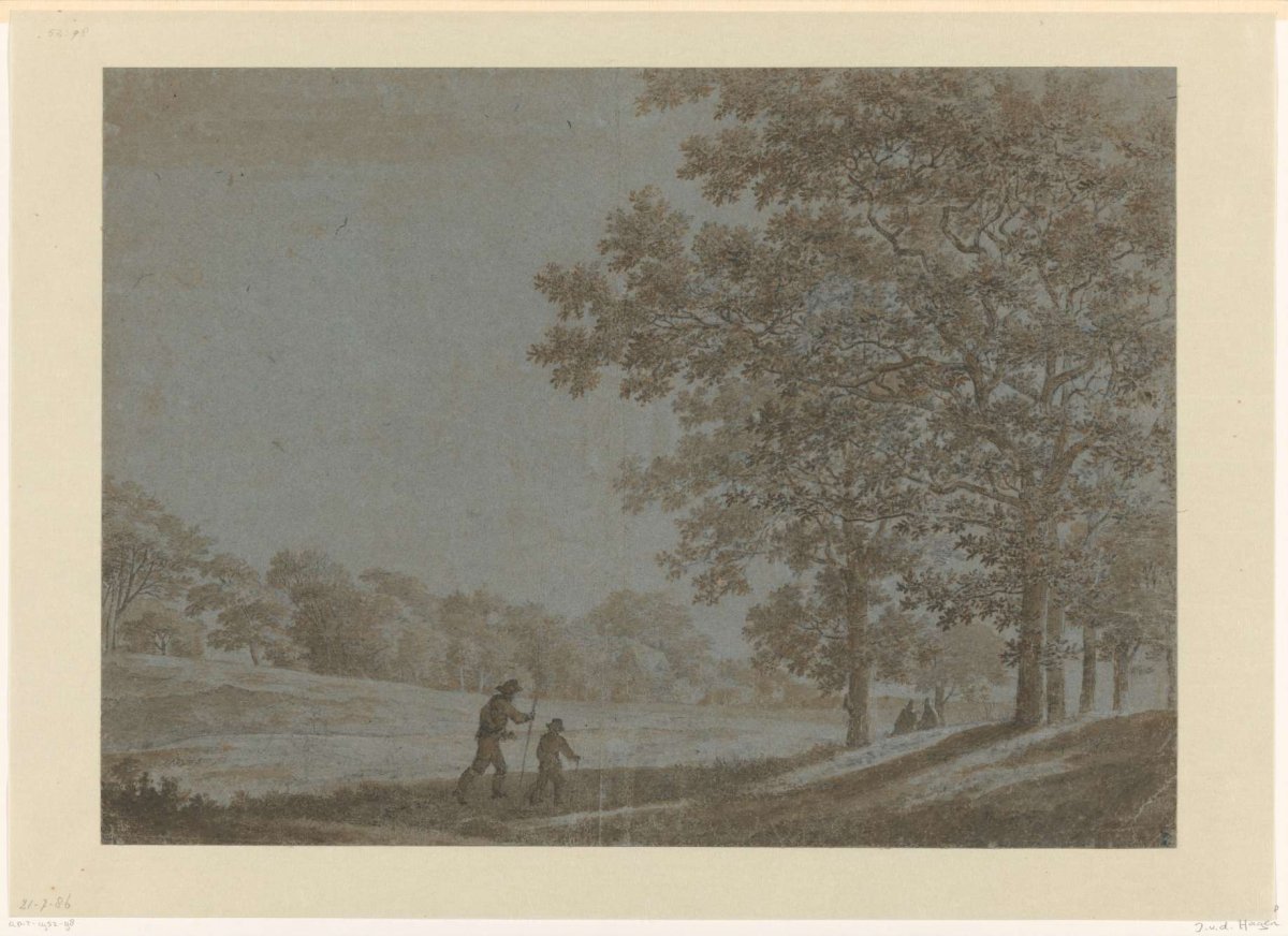 Hikers on a road past tall trees, Joris van der Haagen, 1625 - 1669