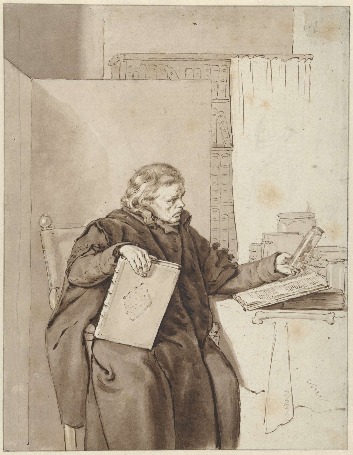 Portrait of an old man in a study room, Abraham van Strij (I), 1763 - 1826