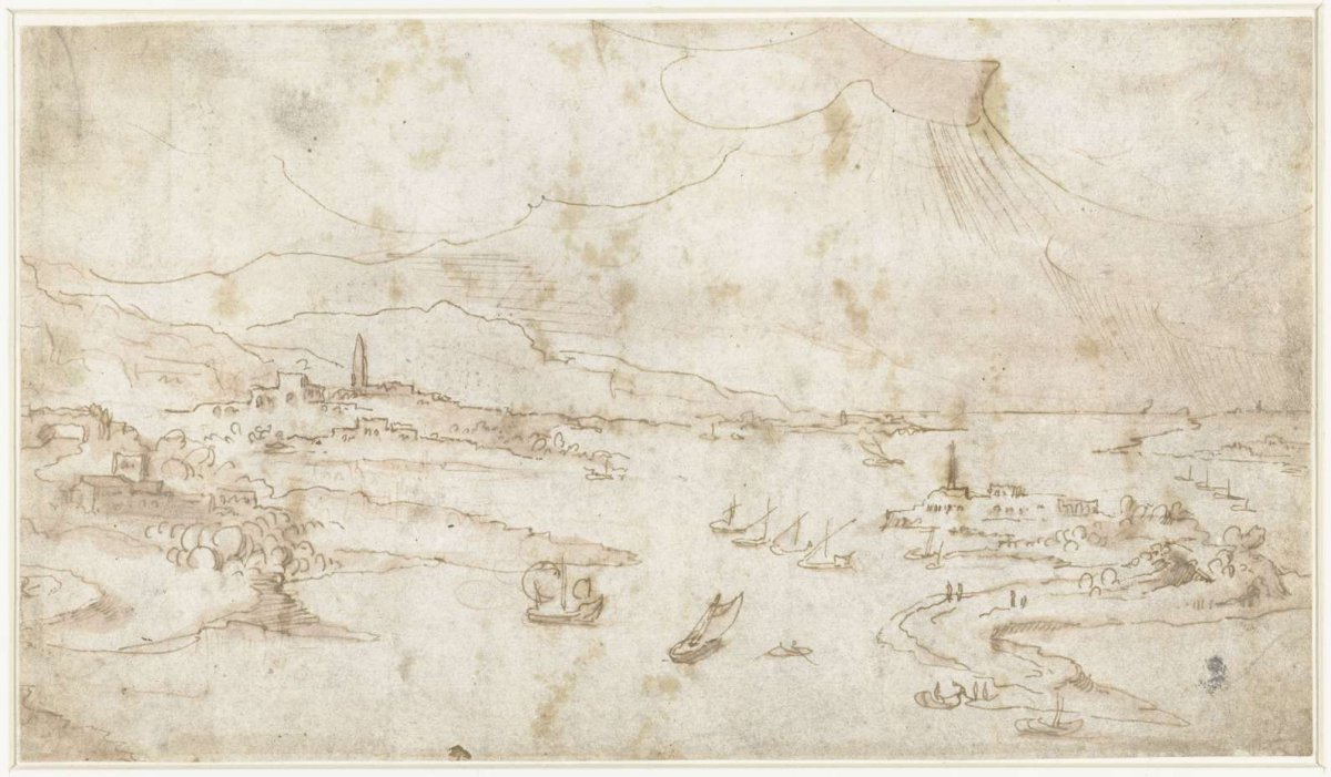 Coastal landscape with clouds above it, anonymous, 1500 - 1600