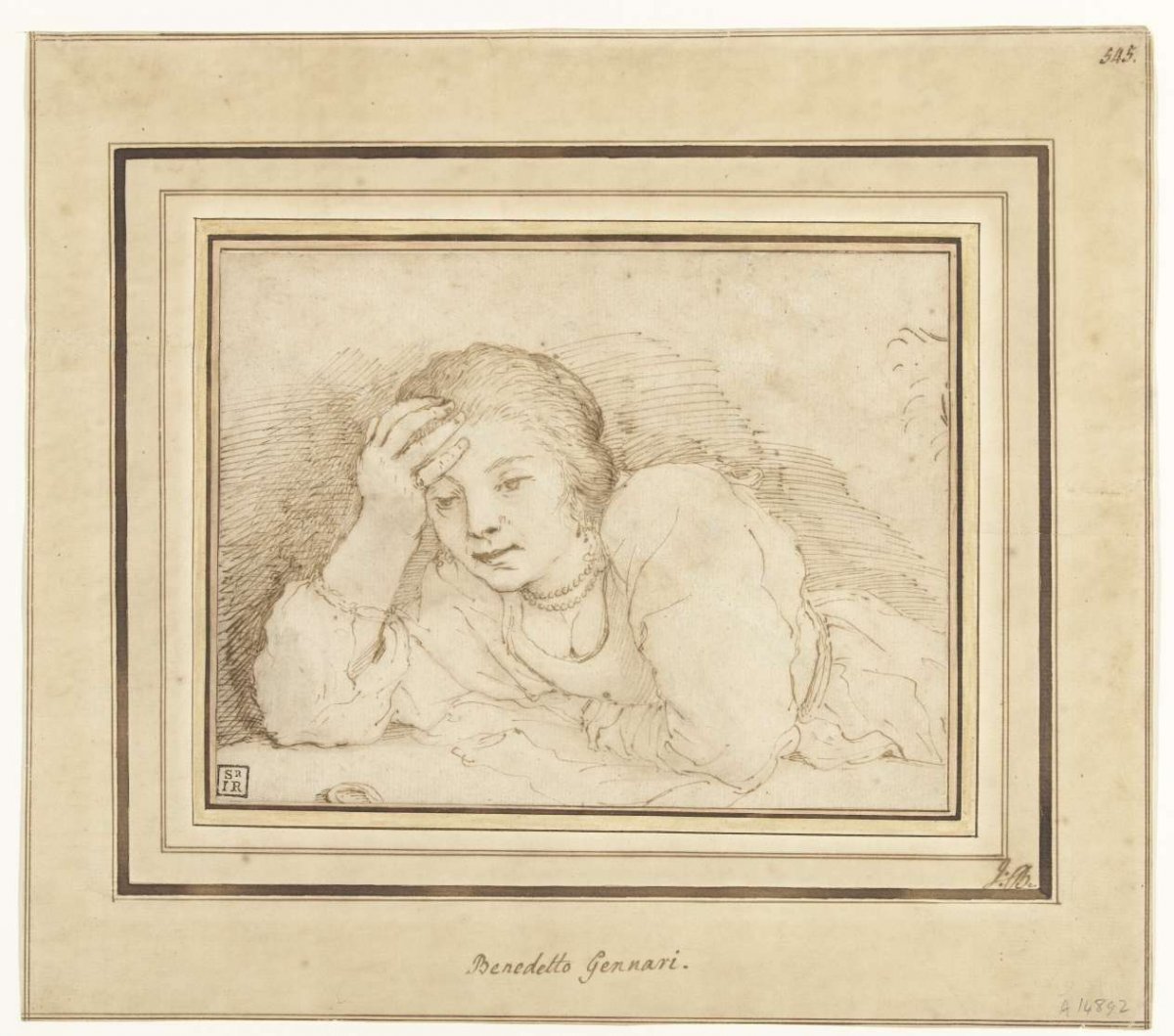Study of a young woman leaning over a table, Benedetto Gennari, 1643 - 1715