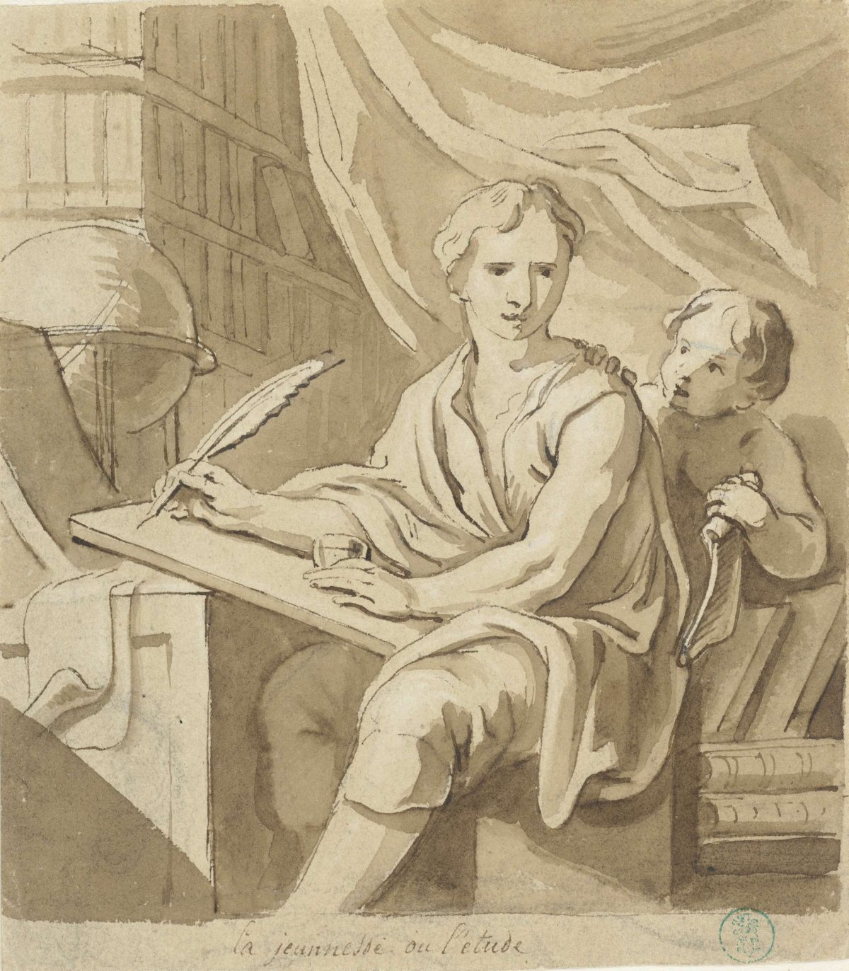 Jongeman in studievertrek, anonymous, 1700 - 1800