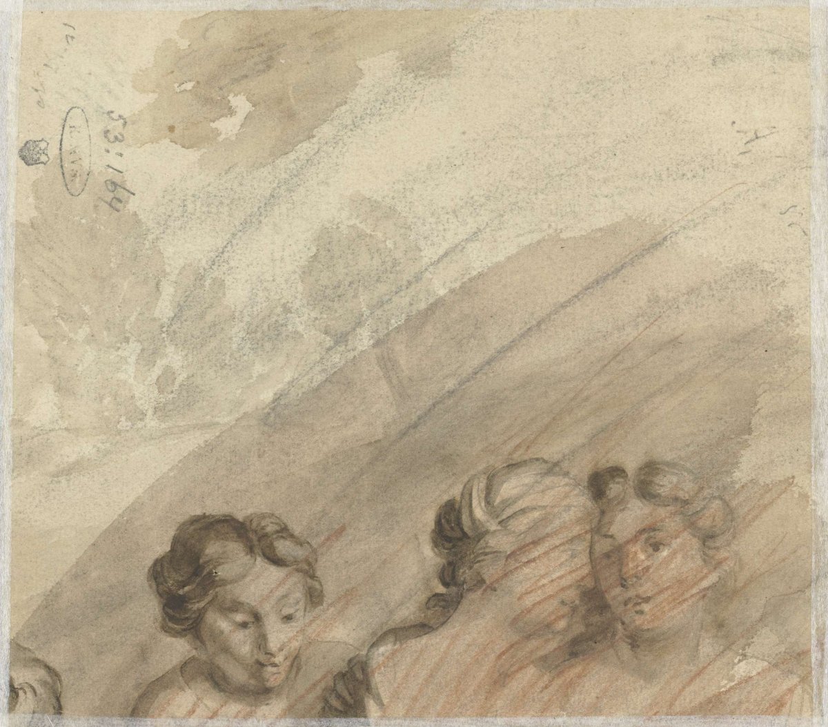 Study of three women's heads, anonymous, 1700 - 1800