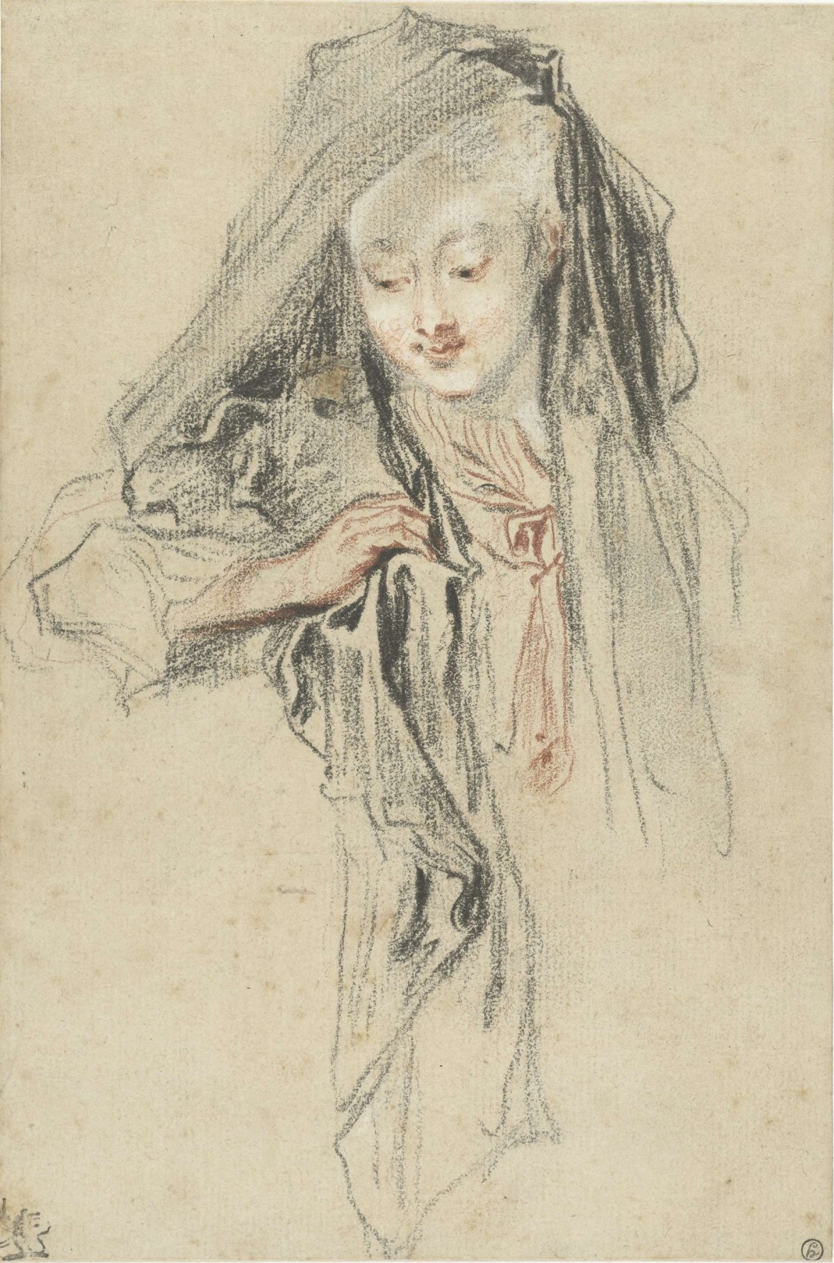 Woman with veil, Jean Antoine Watteau, 1715 - 1720