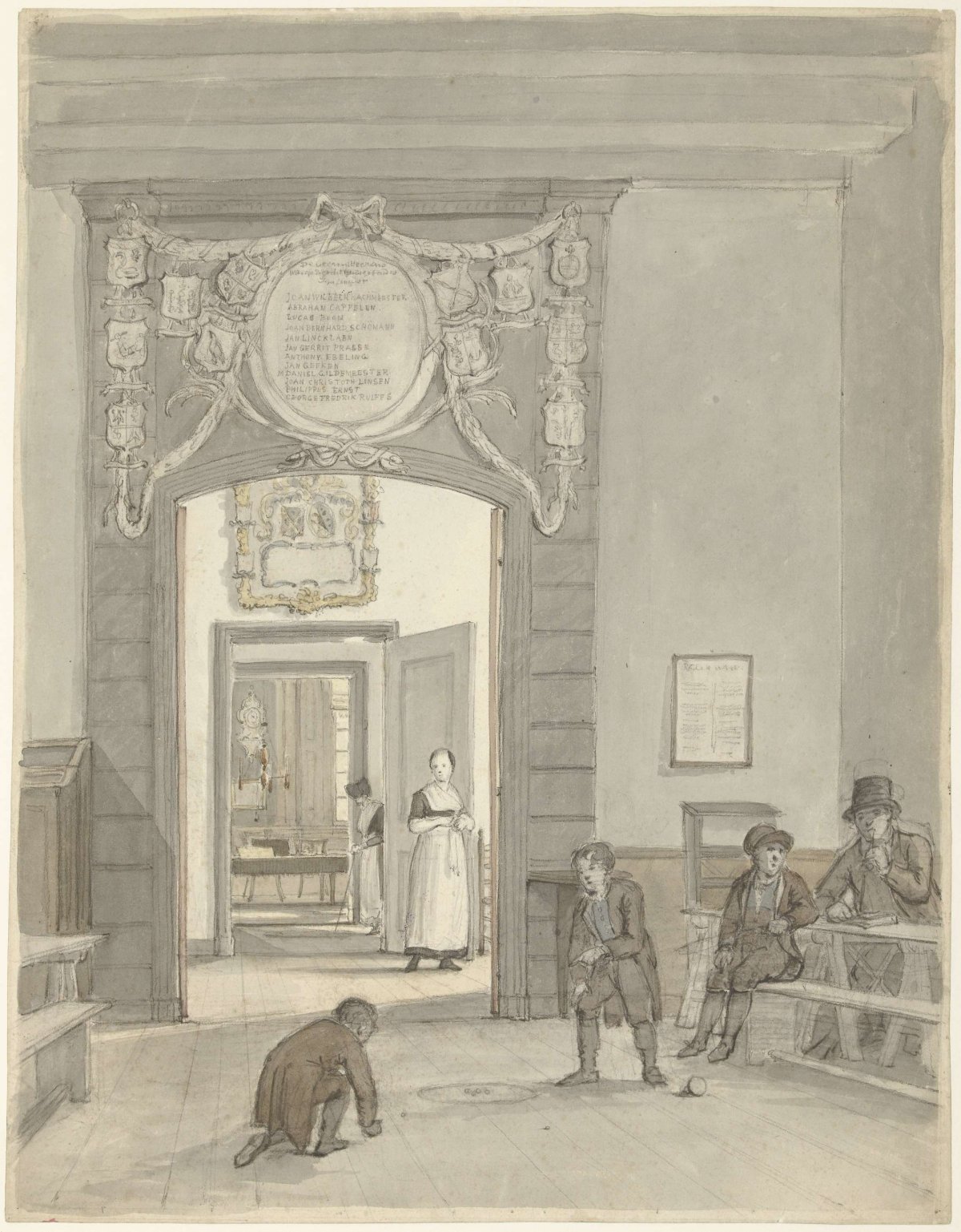 View through to the Men's Room of Evangelical Lutheran Diaconate and Benevolent House on New Keizersgracht., Johannes Jelgerhuis, 1780 - 1836