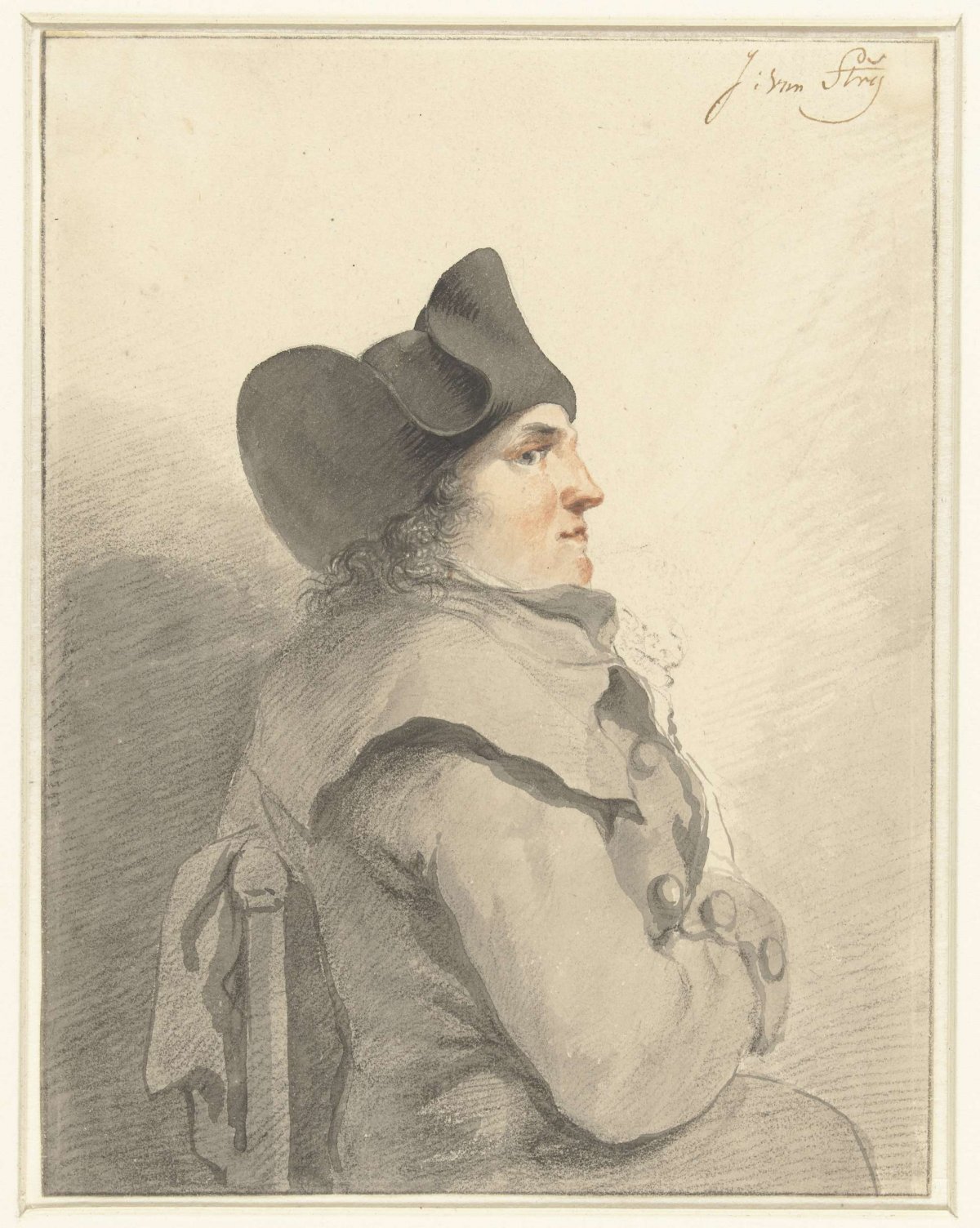 Seated man with black stitch, in profile, to the right, Jacob van Strij, 1766 - 1815