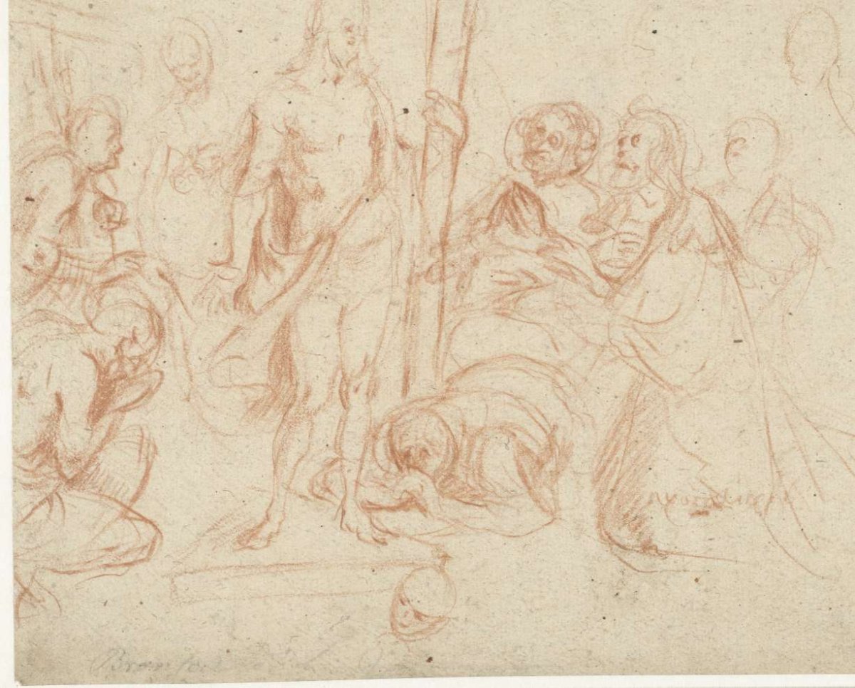 Christ with the cross surrounded by kneeling figures, Jan Gerritsz. van Bronckhorst, 1613 - 1677