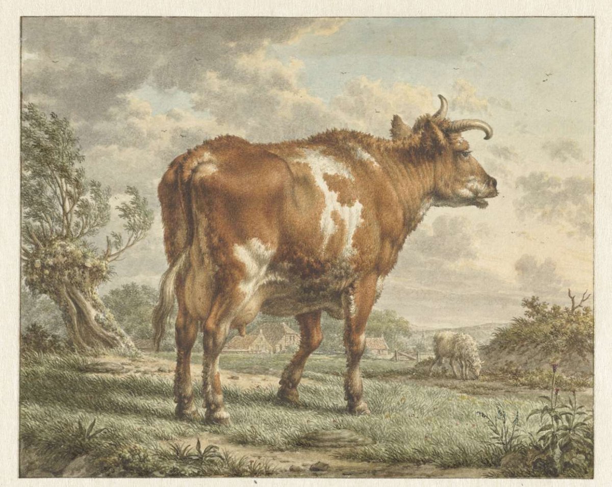Red and white cow in a landscape, Jacob Cats (1741-1799), 1783