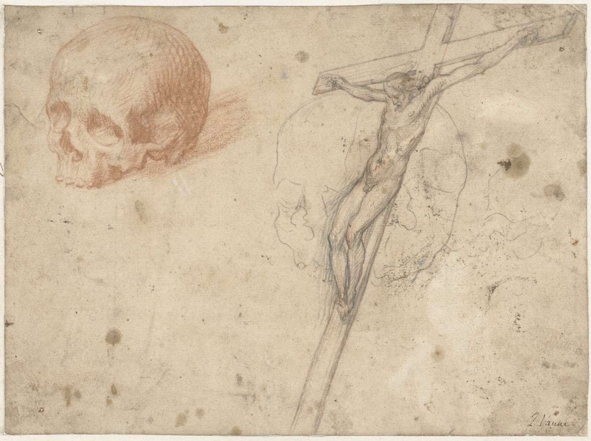 Sketch of crucifix and skull, Francesco Vanni, 1573 - 1610