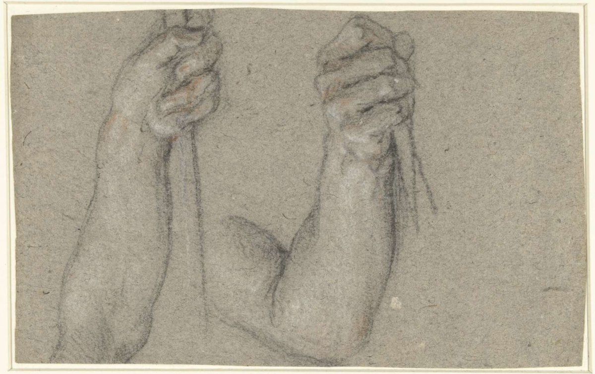 Study sheet with two hands on a staff, anonymous, 1590 - 1600