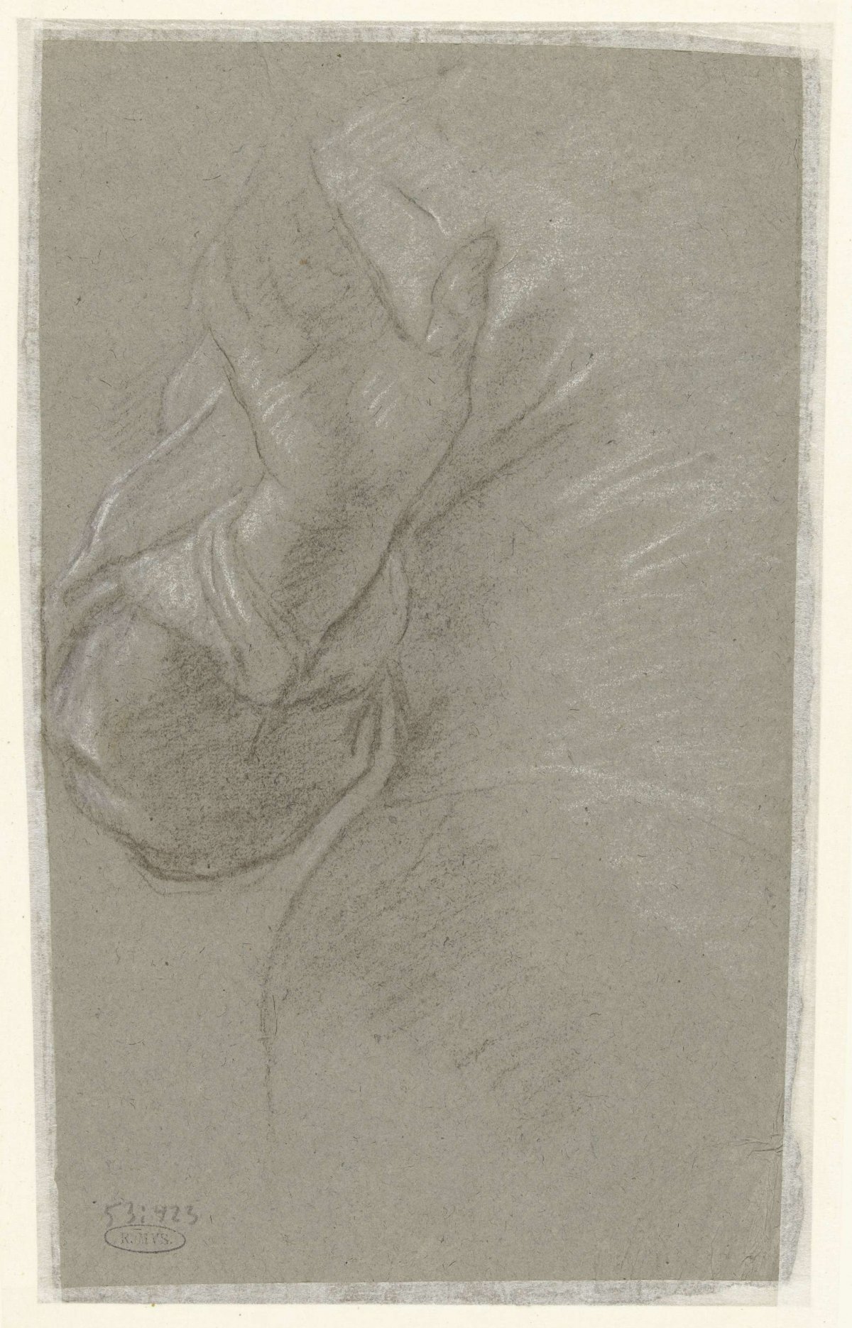 Study of a torso and hand, anonymous, 1610 - 1630