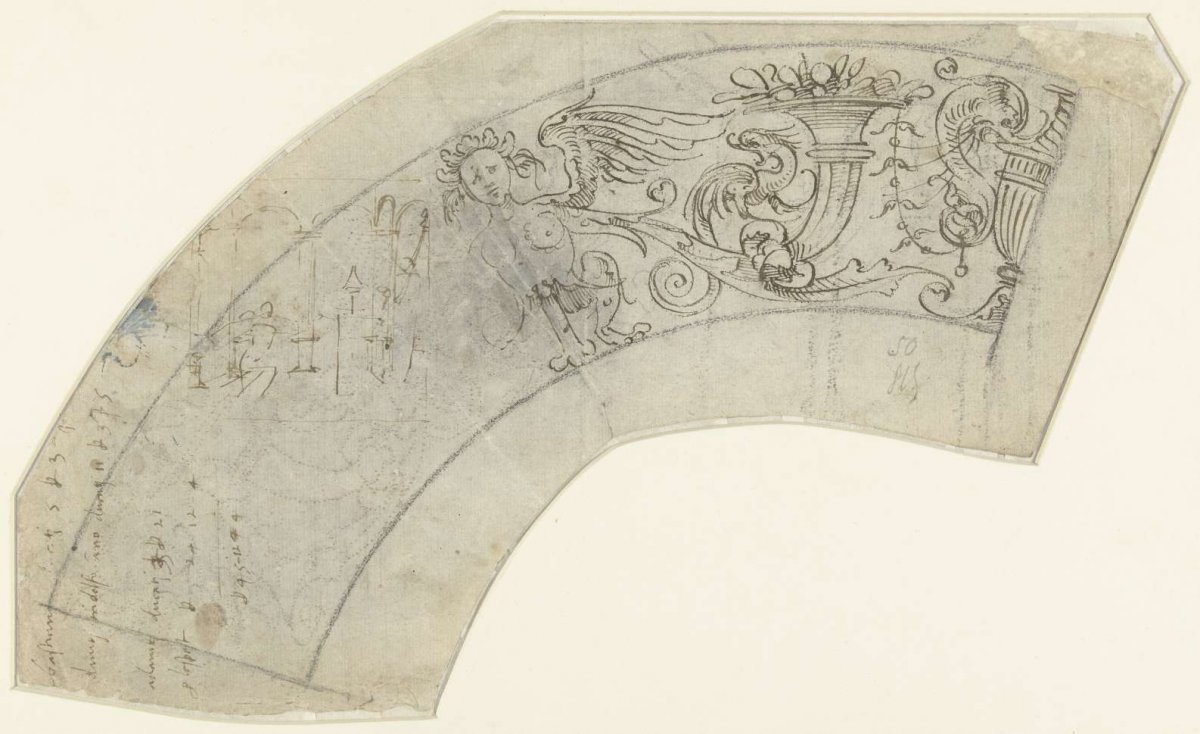 Fragment of a sketch sheet with designs of interiors, anonymous, 1500 - 1520