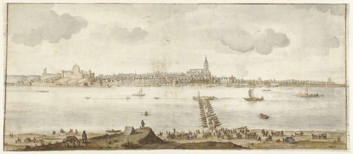 View of Nijmegen from across the Waal River, anonymous, 1600 - 1699