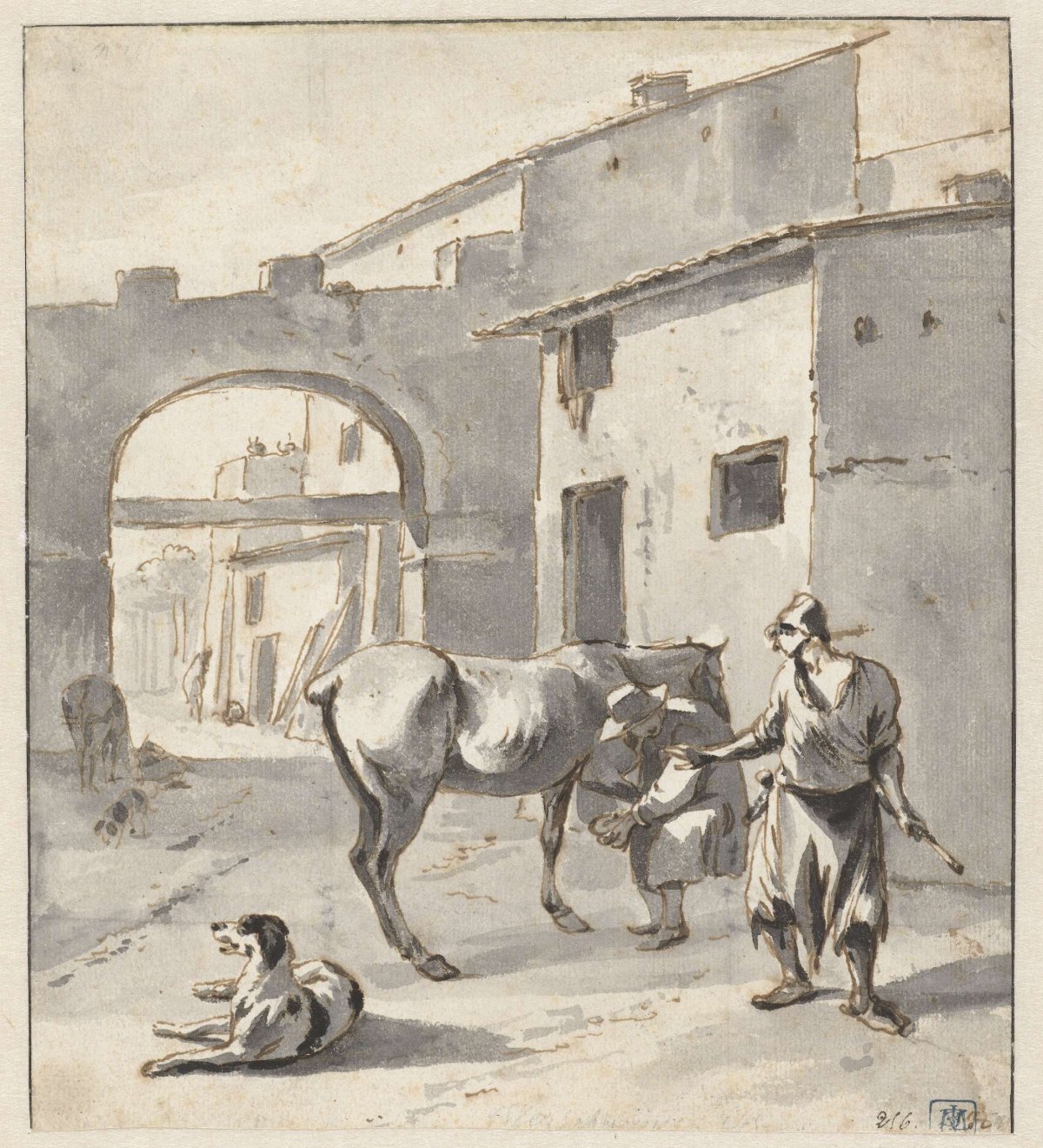 Farrier in an Italian town, Hendrik Verschuring, 1637 - 1690
