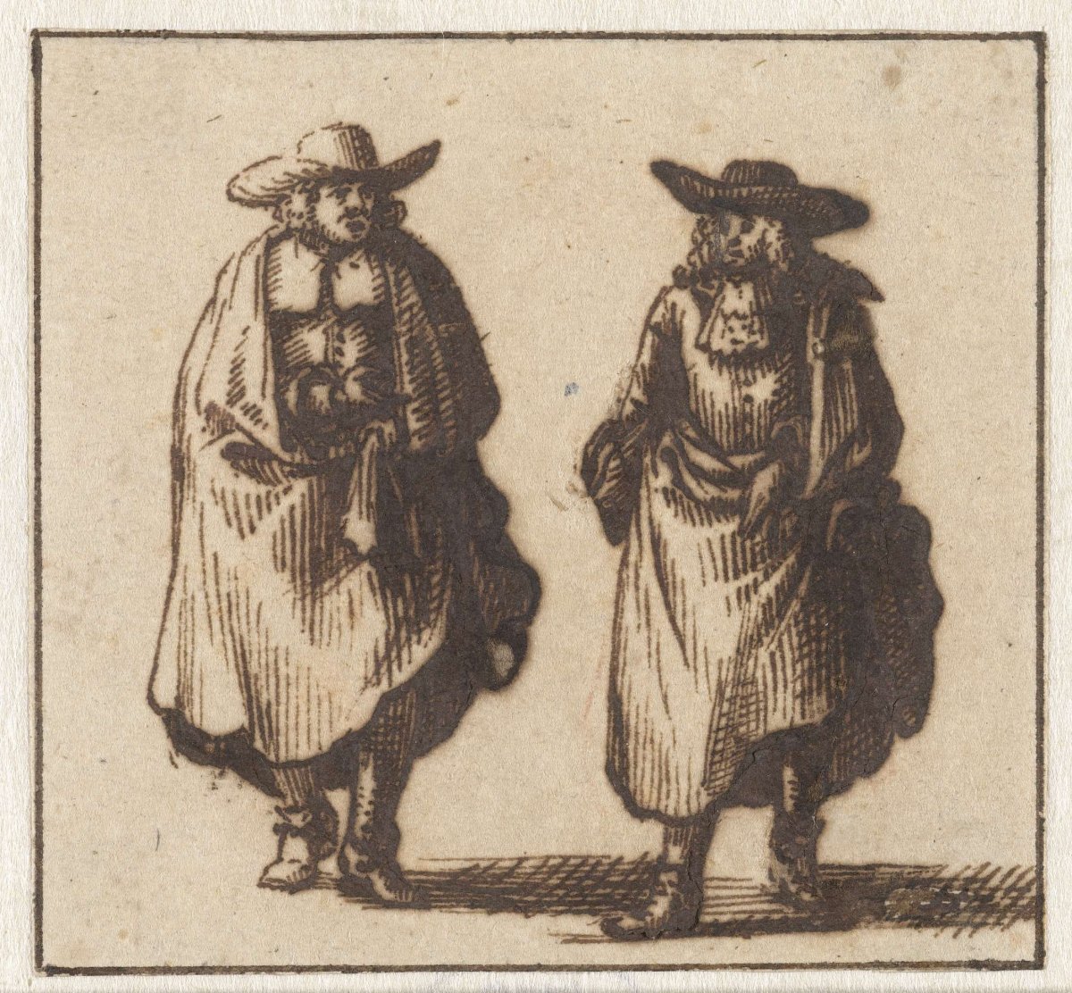 Two standing gentlemen in heavy cloaks, Jan Vincentsz. van der Vinne, 1673 - 1721