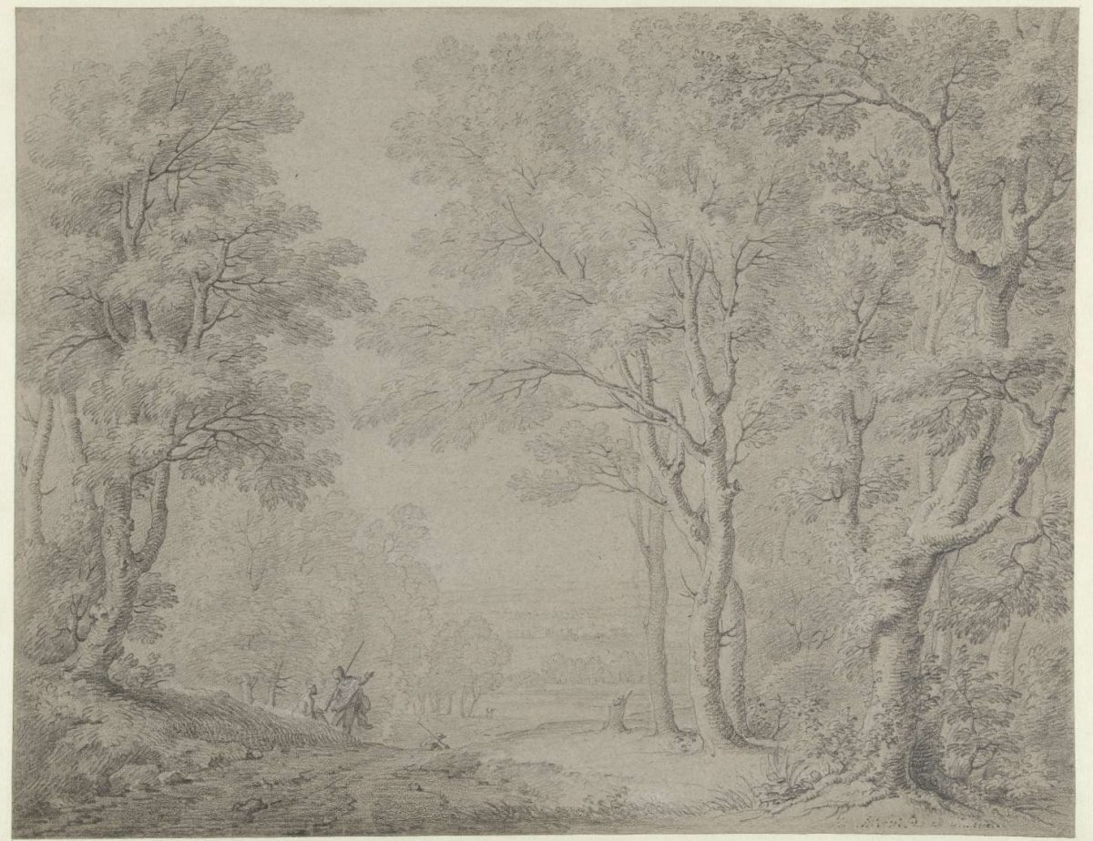 Forest view with figures in the foreground, anonymous, 1650 - 1700