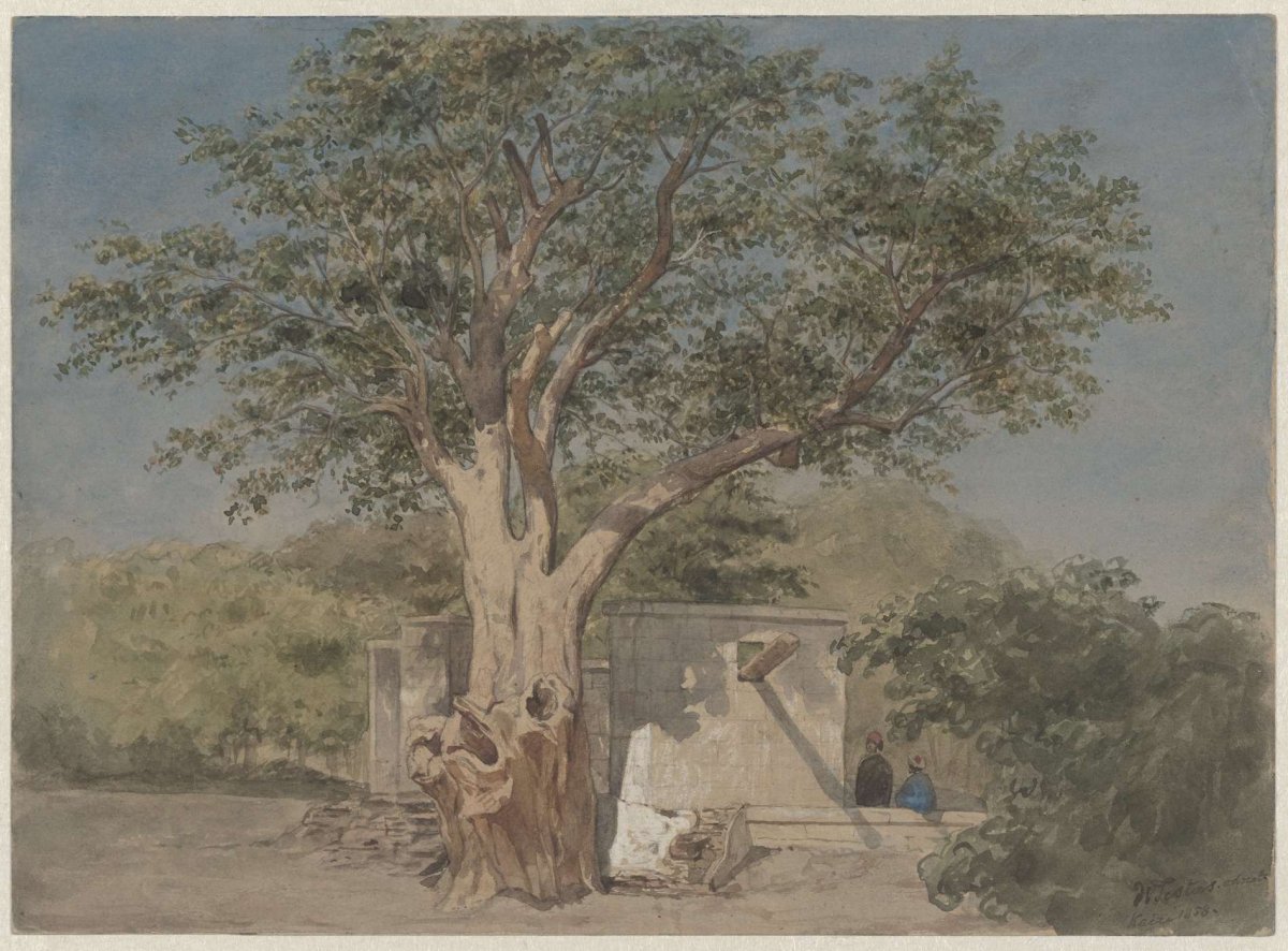 Hutje onder boom te Kaïro, Willem de Famars Testas, 1858