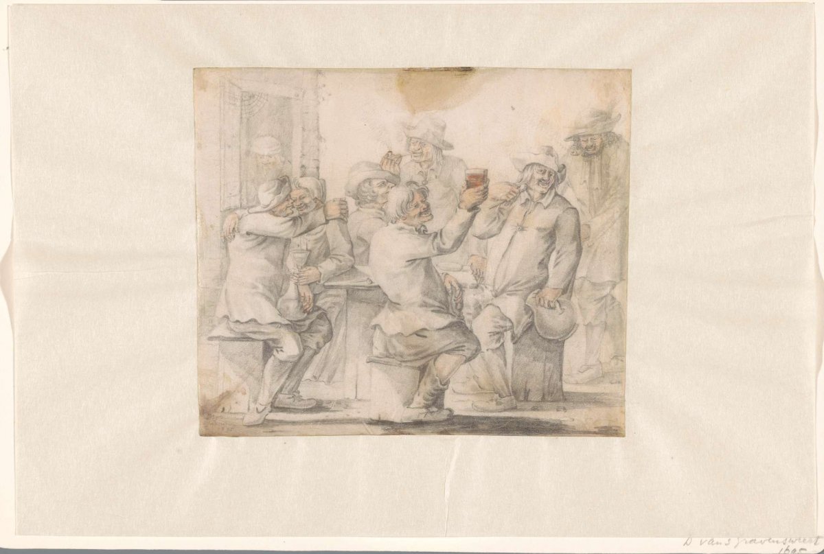 Smoking and drinking peasants, D. van 's Gravenweert, 1695