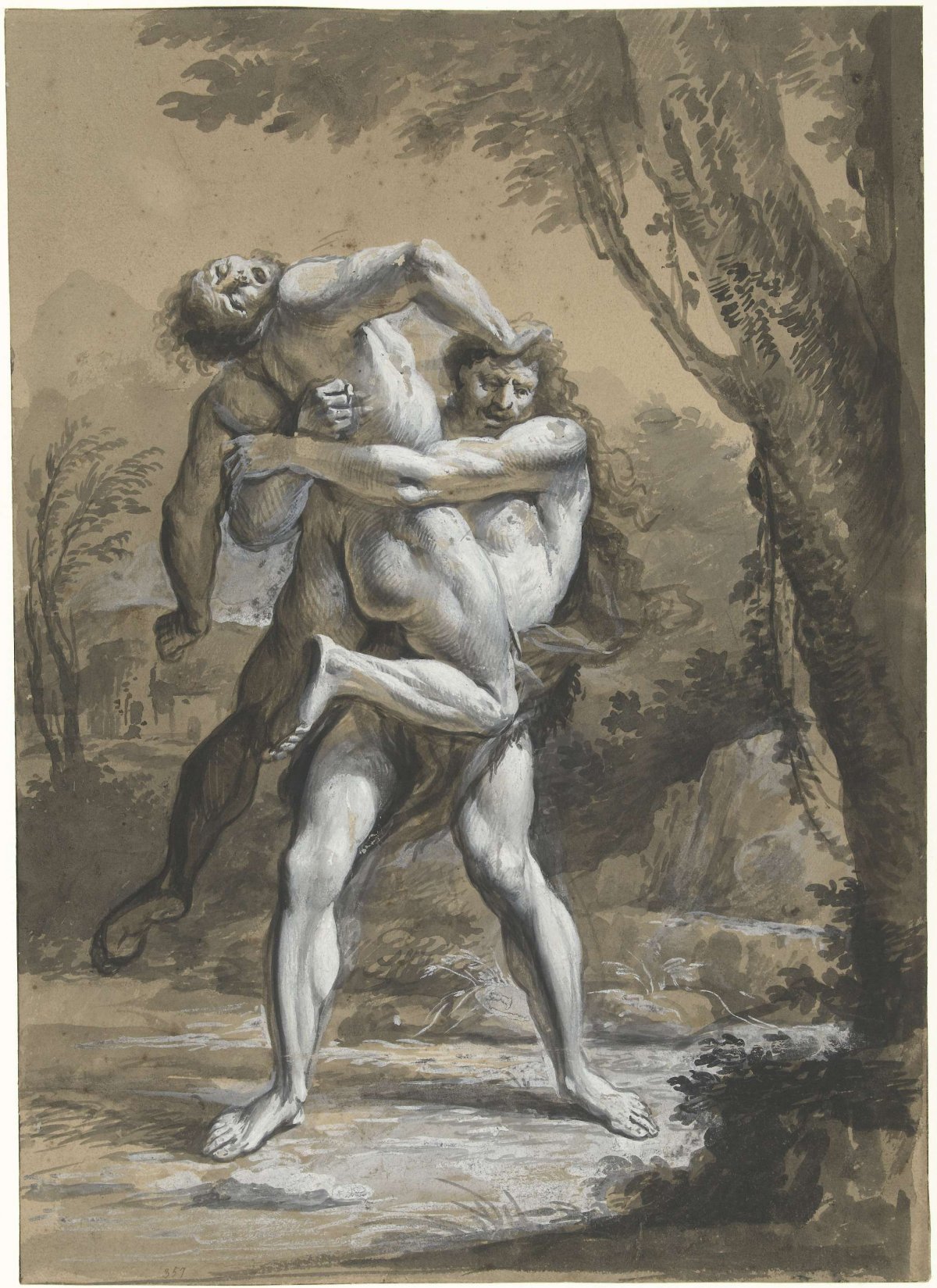 Hercules en Antaeus, anonymous, 1600 - 1699