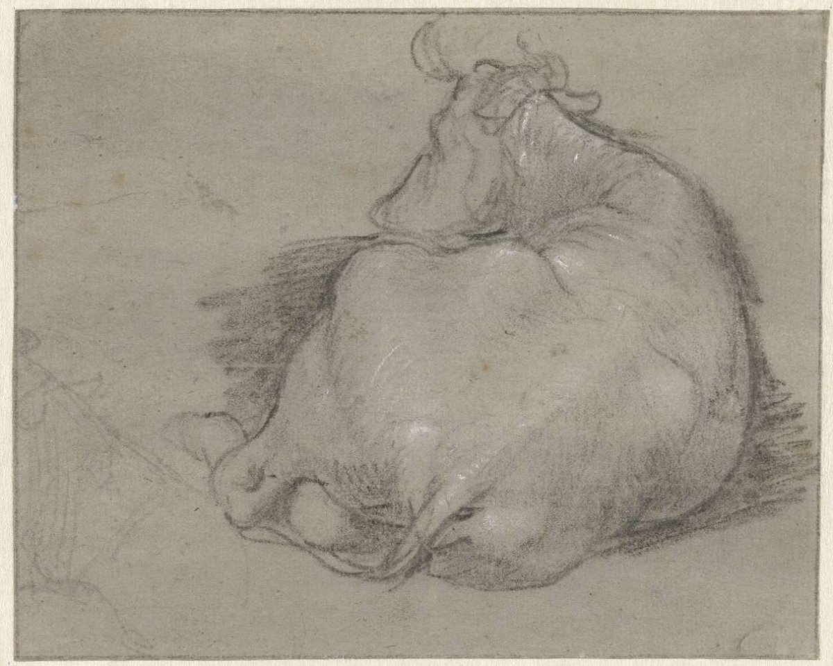 Reclining cow, seen from behind, anonymous, 1600 - 1699