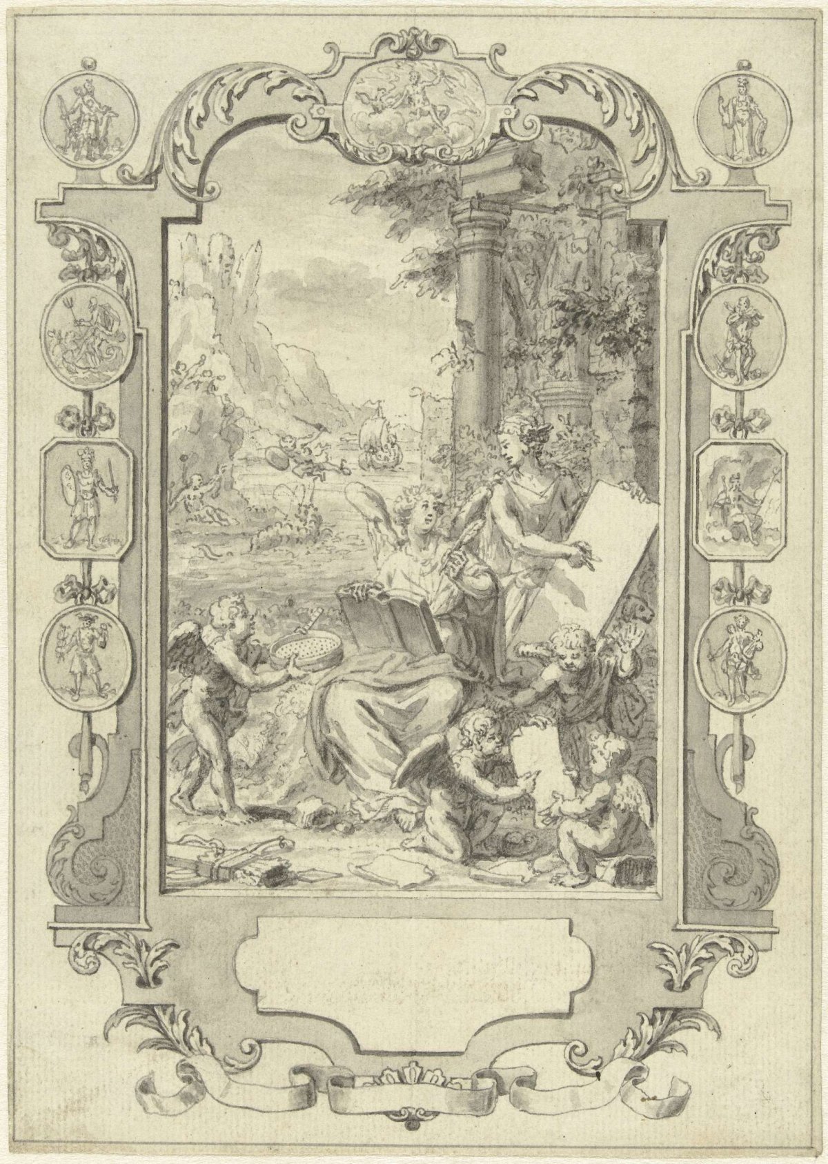 Design for title page for General History from the Beginning of the World, Volume V, Jan Caspar Philips, 1736 - 1775