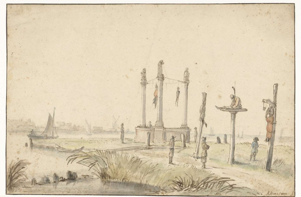 Gallows field on the edge of the Volewijk, Anthonie van Borssom, 1664 - 1665