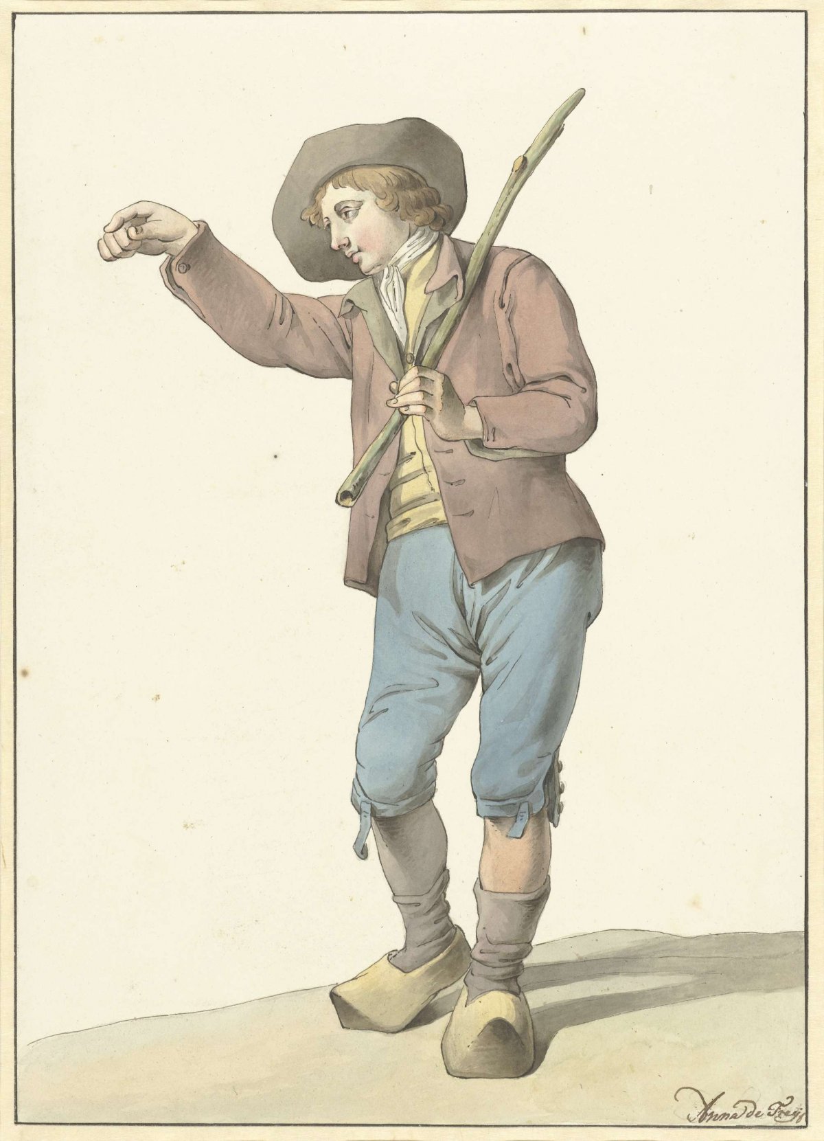 Peasant boy pointing with right hand, Aletta de Freij, 1778 - 1808