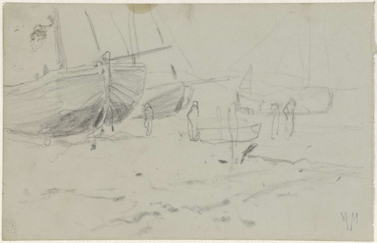 Bomb barges on the beach, Anton Mauve, 1848 - 1888