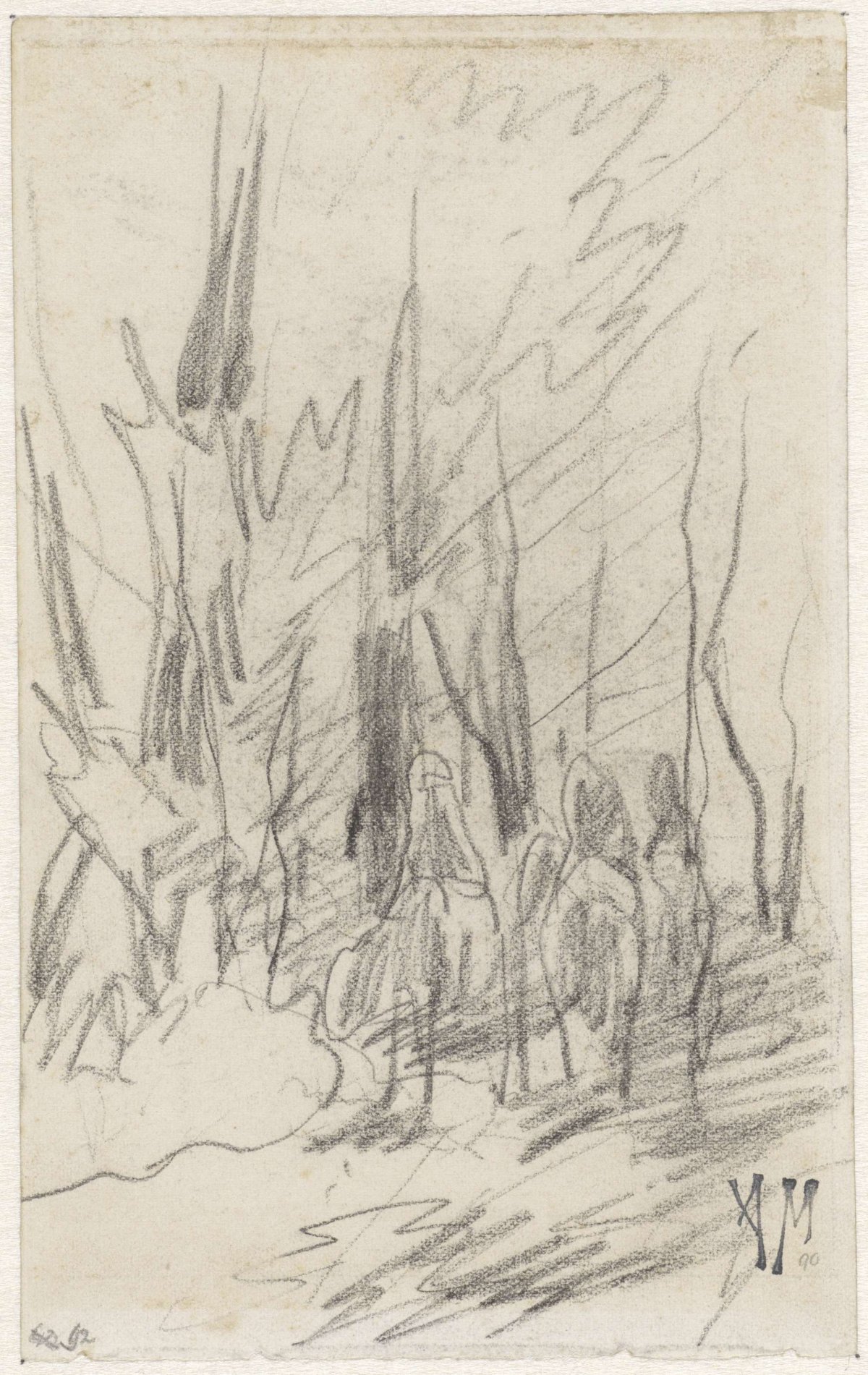 Three horsemen in a forest, Anton Mauve, 1848 - 1888