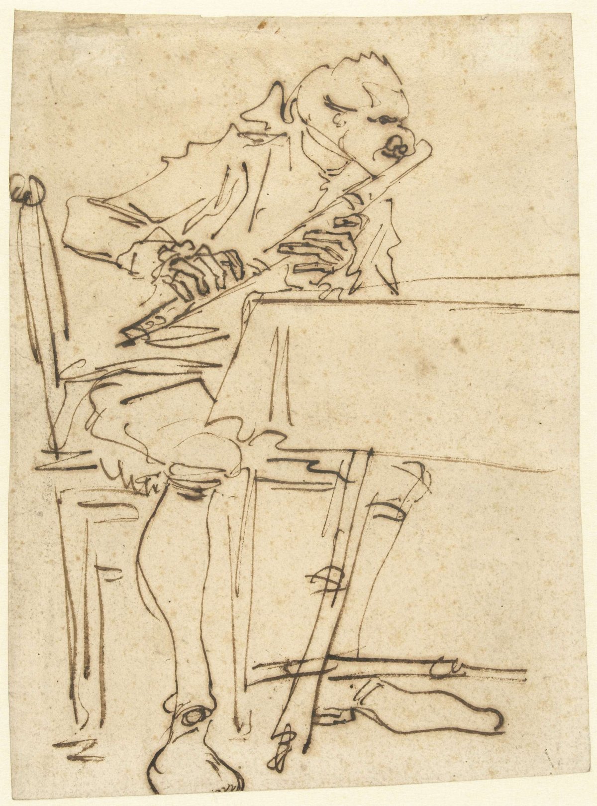 Caricature of a flute player, anonymous, c. 1700 - c. 1800