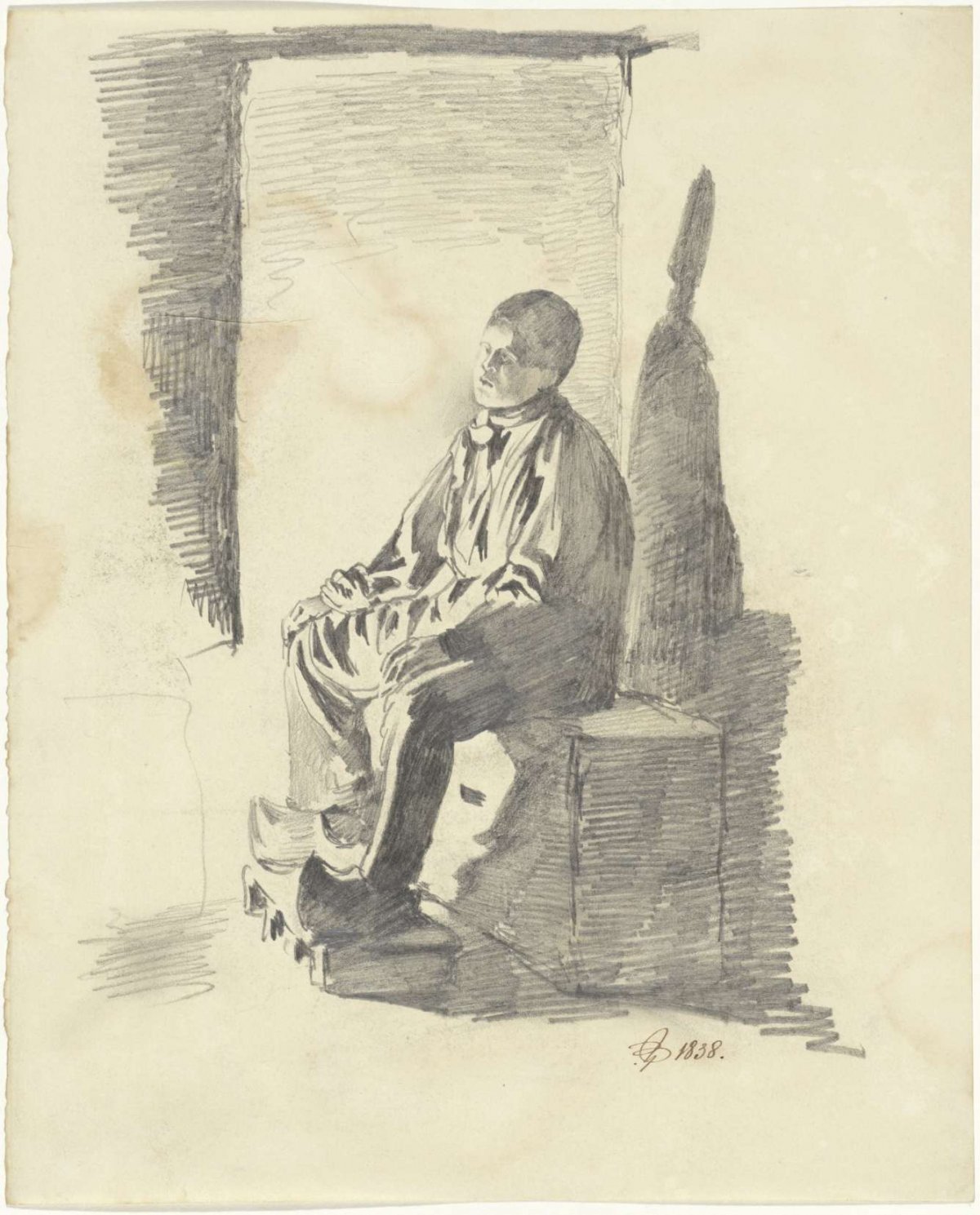 Seated boy, in interior, Pieter van Loon, 1838