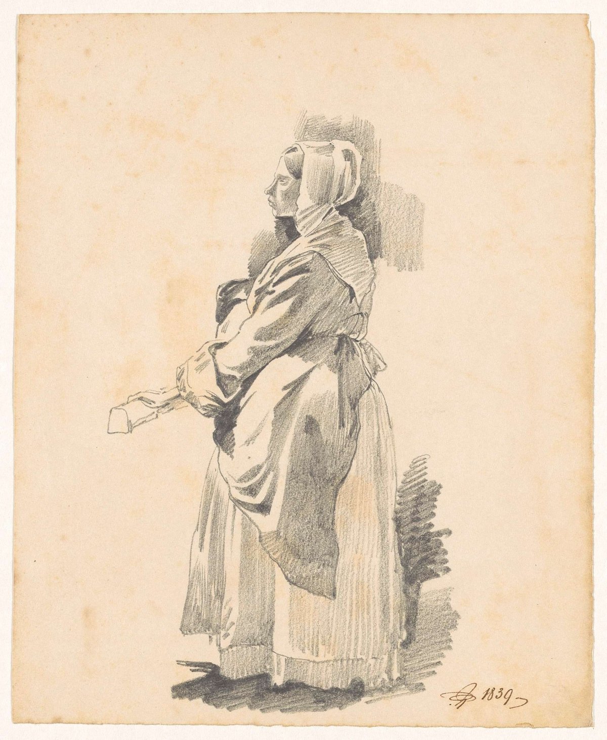 Standing woman, facing left, Pieter van Loon, 1839