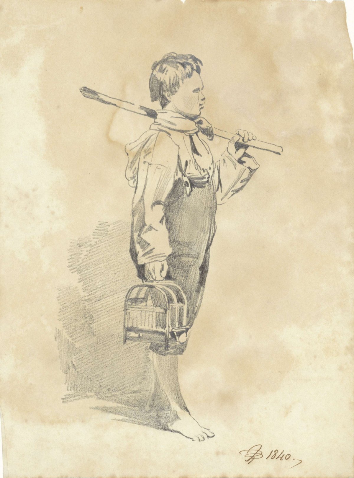 Boy with a birdcage, Pieter van Loon, 1840