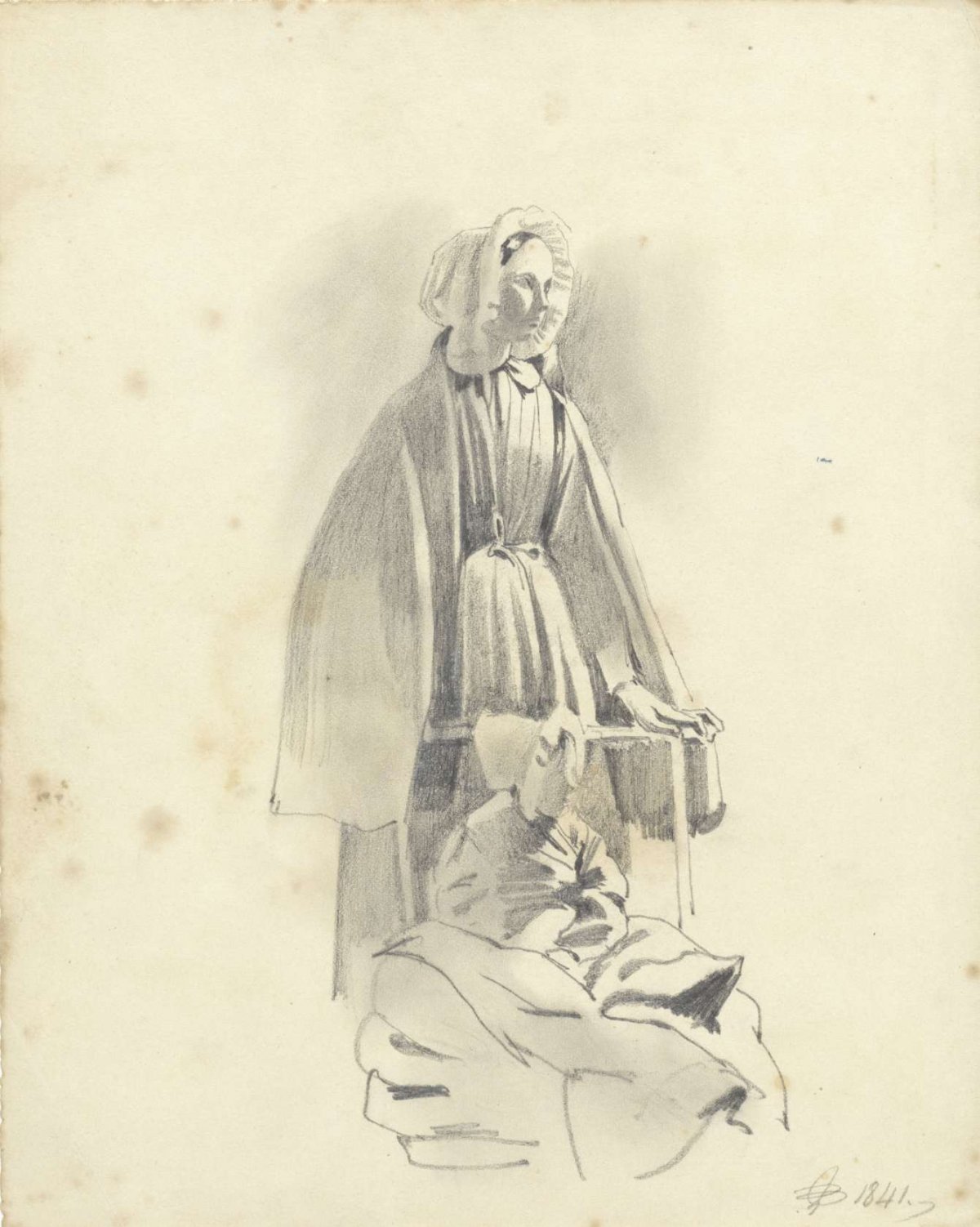 Woman with child in stroller, Pieter van Loon, 1841