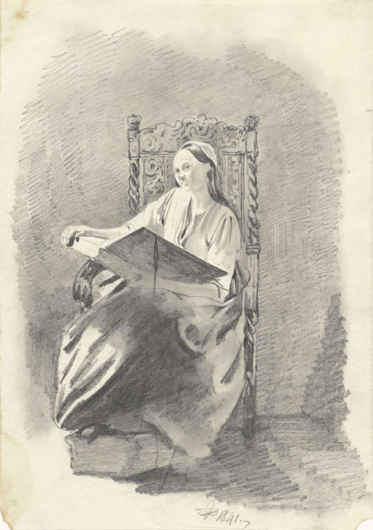 Seated woman with a book, Pieter van Loon, 1841