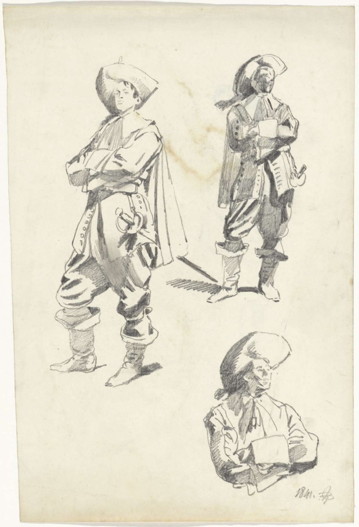 Three studies of a soldier, Pieter van Loon, 1841