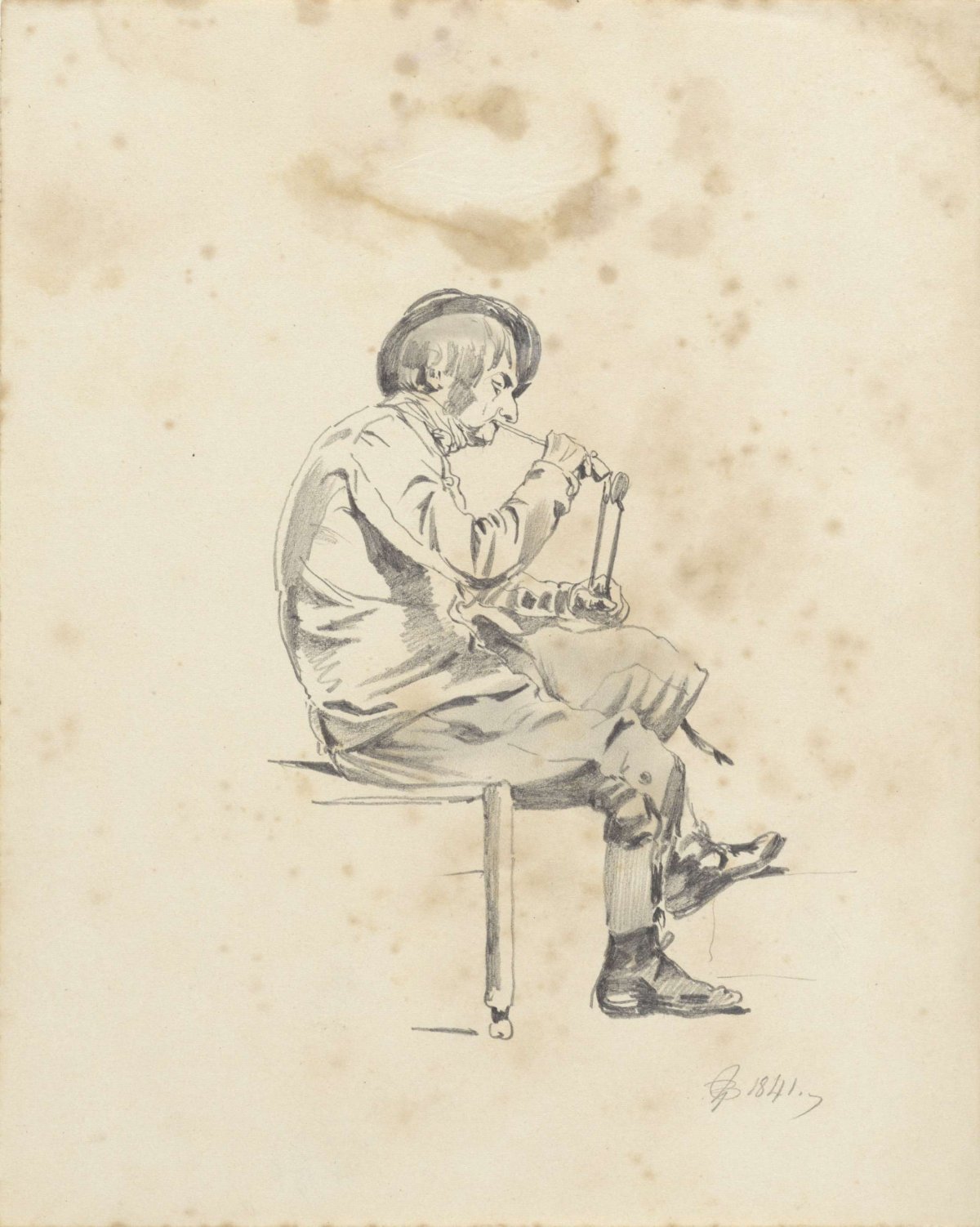 Man die zijn pijp aansteekt, Pieter van Loon, 1841
