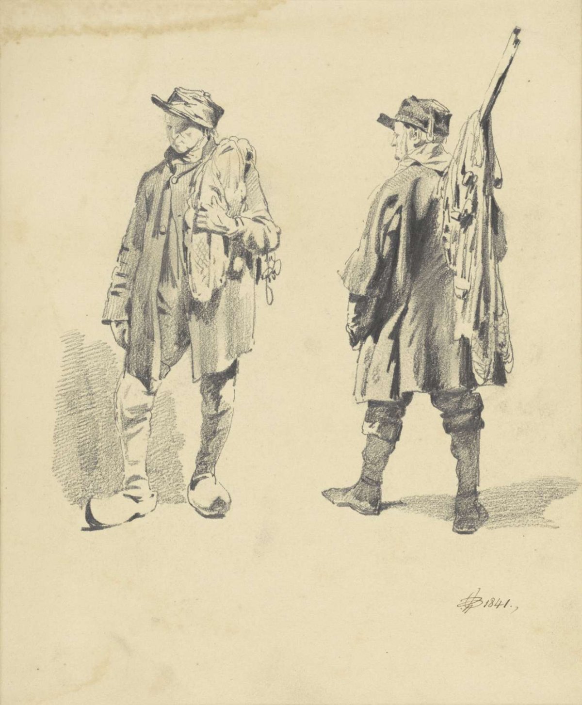 Two studies of a standing man, Pieter van Loon, 1841