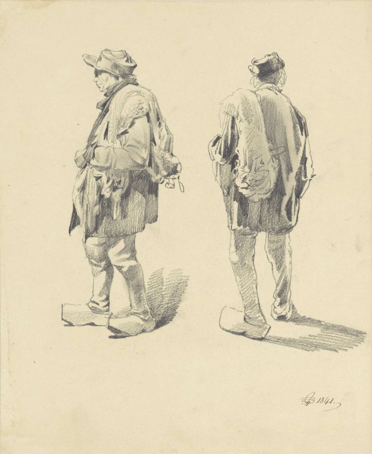Two studies of a standing man, Pieter van Loon, 1841