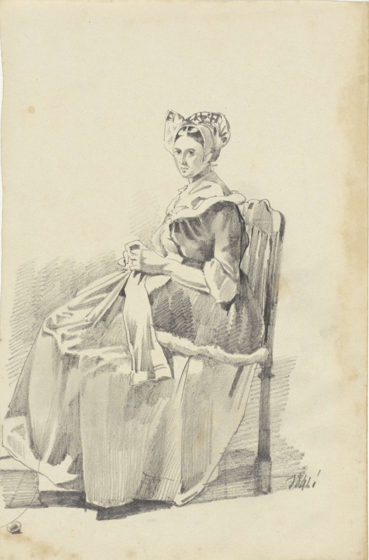 Seated woman, facing left, Pieter van Loon, 1841