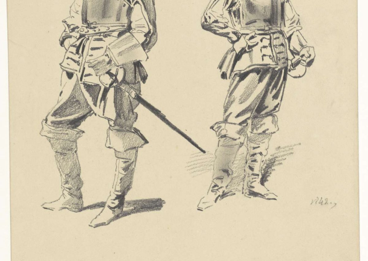 Two studies of a soldier, Pieter van Loon, 1842
