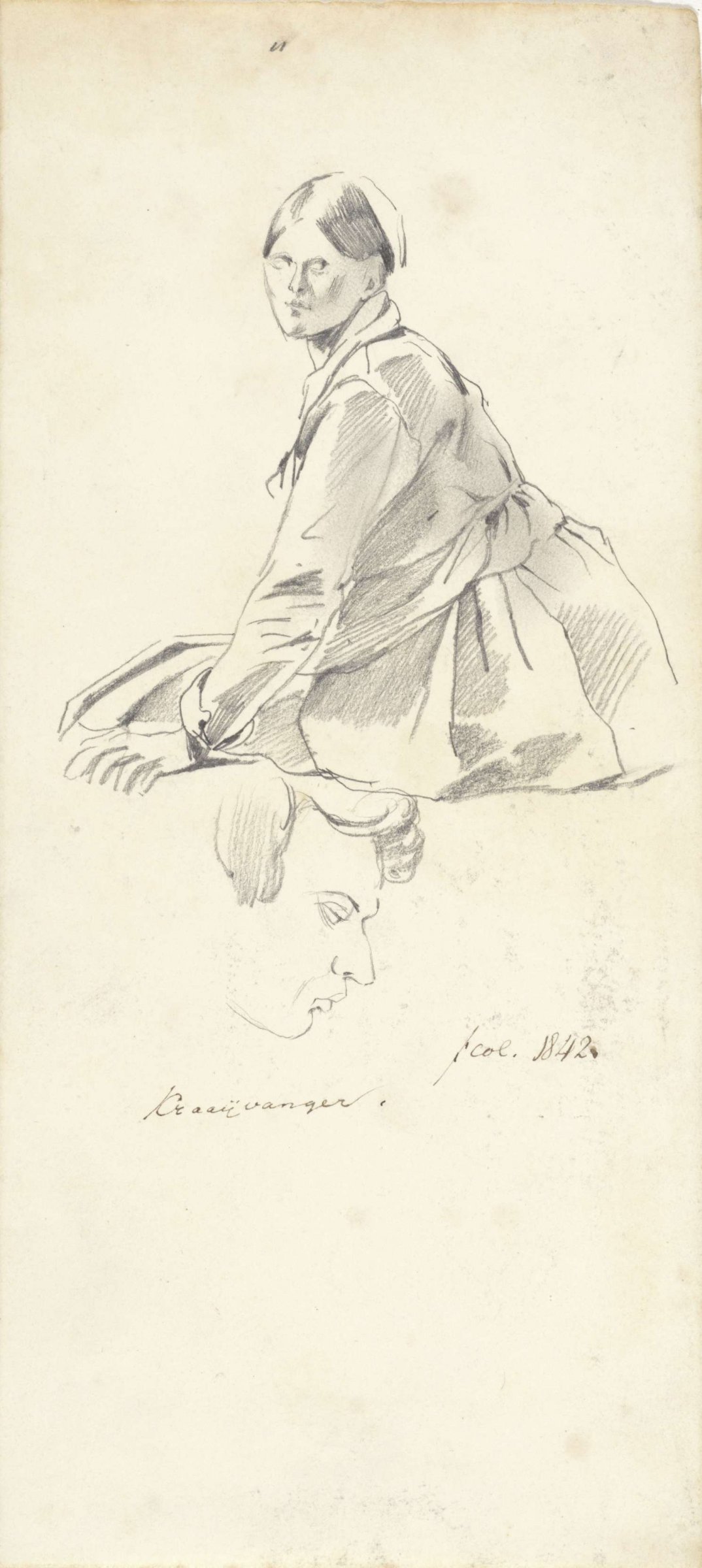 Seated woman and head study, Pieter van Loon, 1842