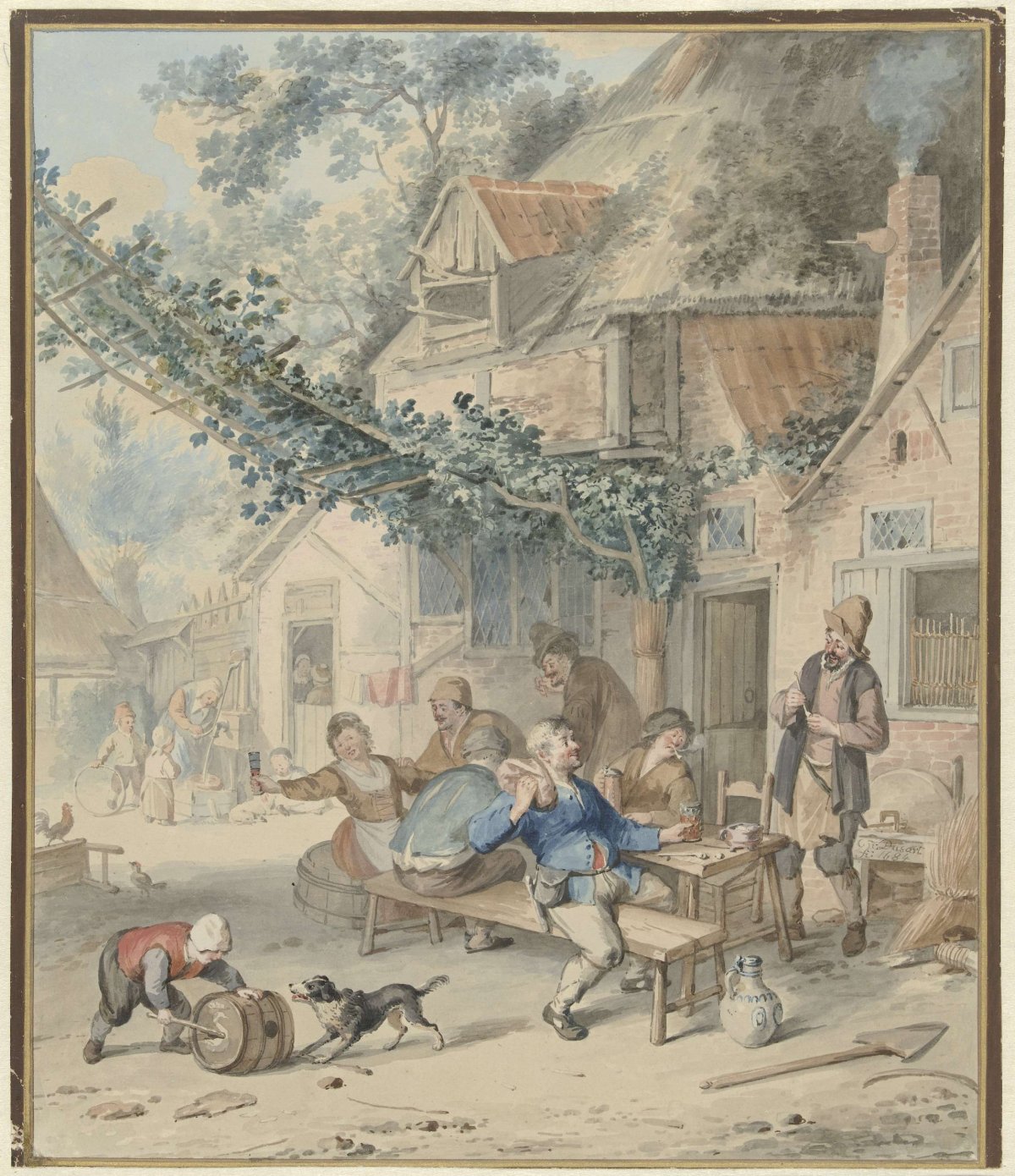 Merry company at an inn, Aert Schouman, 1720 - 1792