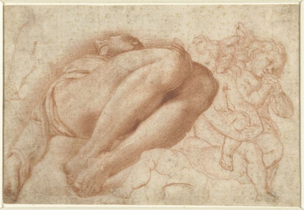 Group of angels and a reclining man, Marcello Venusti, 1525 - 1579