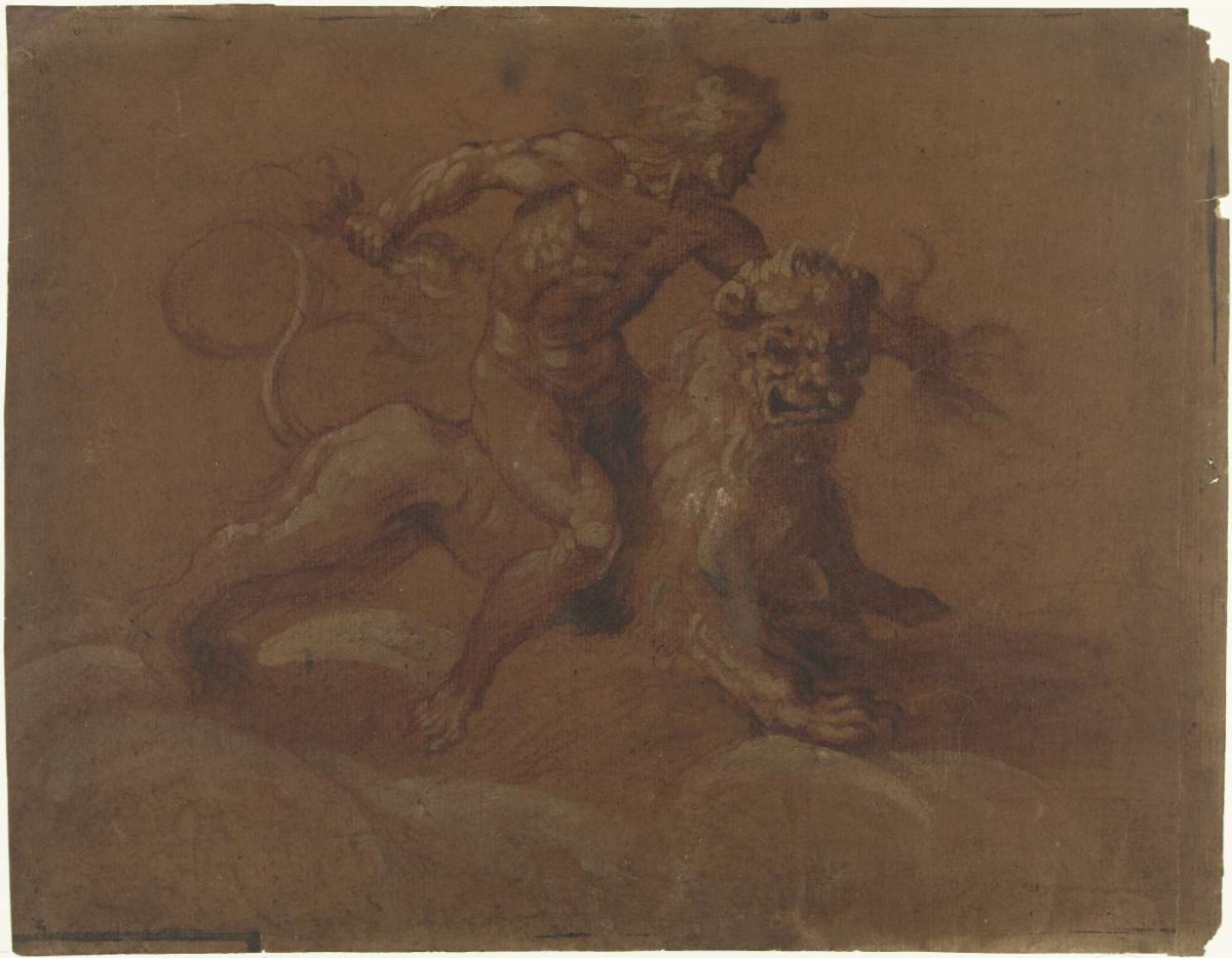 Seated Jupiter on a lion, on clouds, anonymous, 1590 - 1610