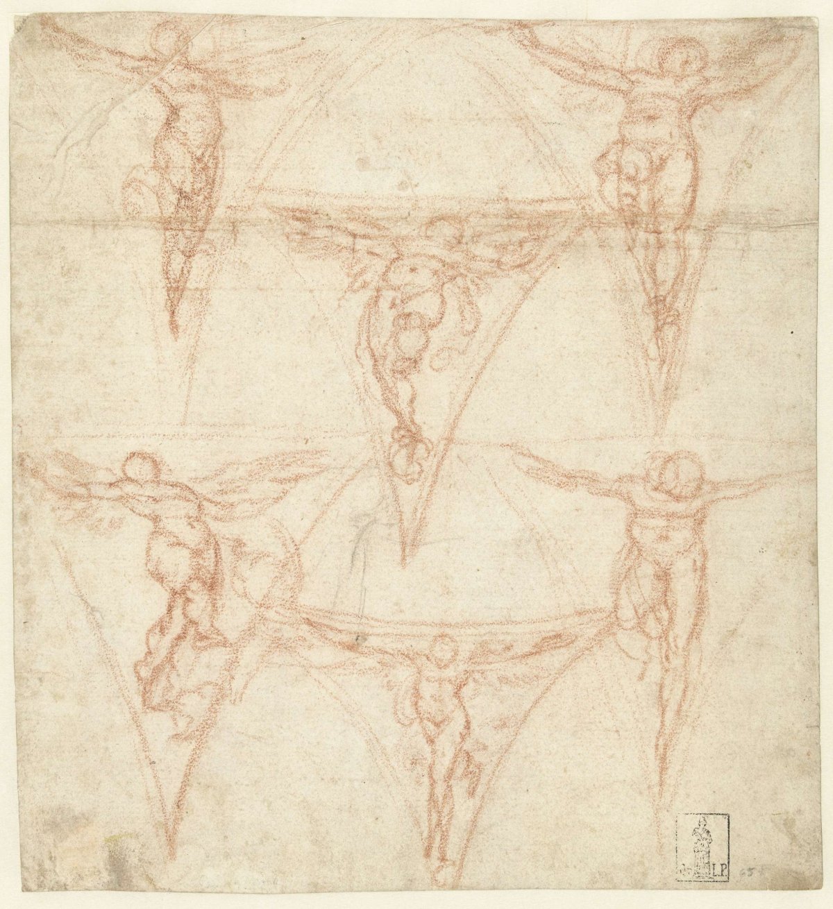 Six designs for swag fillings with floating angels, Cherubino Alberti, 1563 - 1615