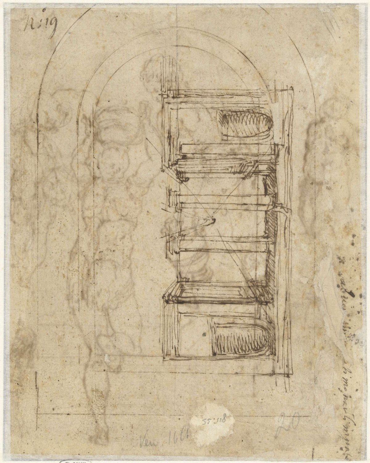 Peristyle with inscribed converging perspective lines, anonymous, 1500 - 1599