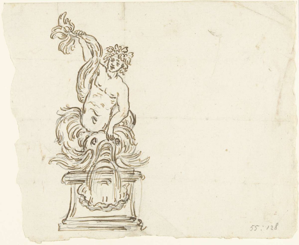 Garden sculpture showing a sea god holding up a dolphin, anonymous, 1500 - 1699