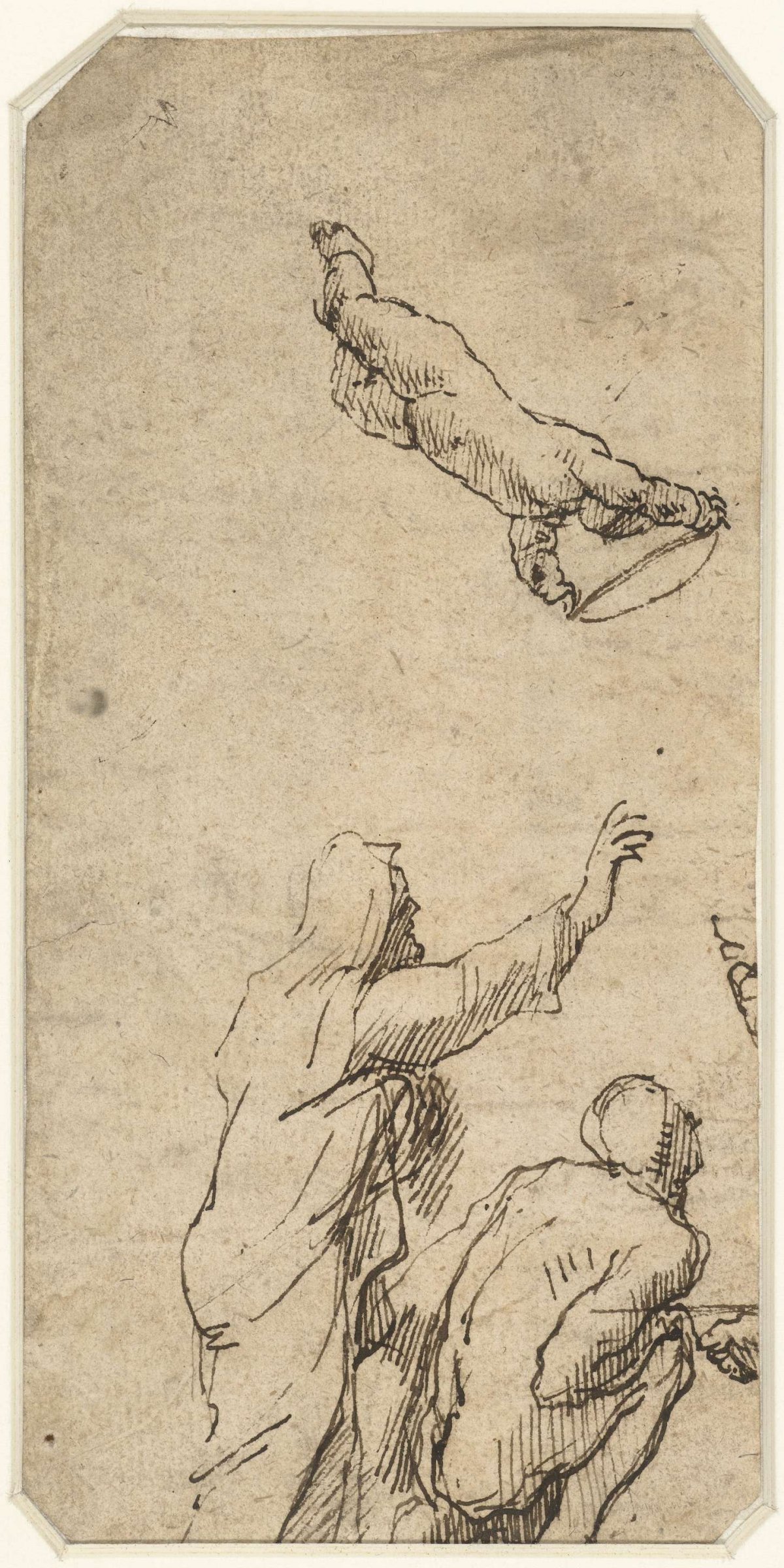 Standing man, kneeling man and an angel, Domenico Gargiulo, 1622 - 1679